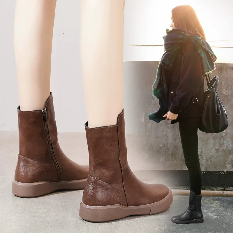 Short boots 2025 womens autumn and winter British style retro Knight with velvet flat bottomed midsole 260208