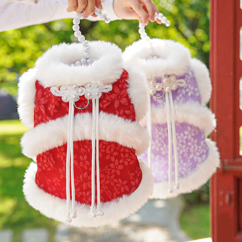 Autumn Winter Fleece Lined Chinese Style New Year Tang Suit Button Pet Dog Clothes Supplies Hairless Cat Ragdoll cat clothes