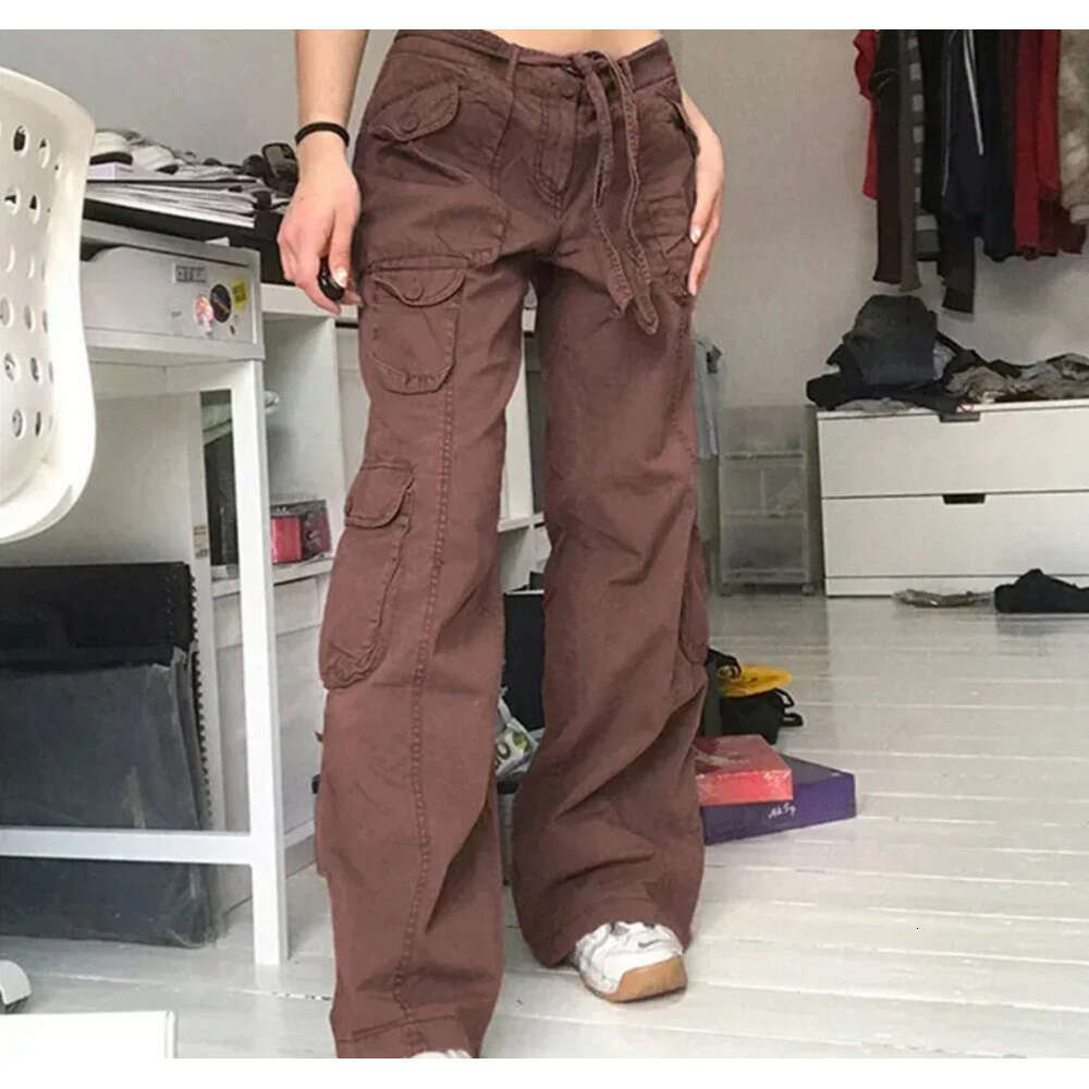 Women Summer Style Fashion Versatile Y2K Pockets Cargo Pants Straight Harajuku Vintage Low Waist Wed Leg Trousers 0820 H260209