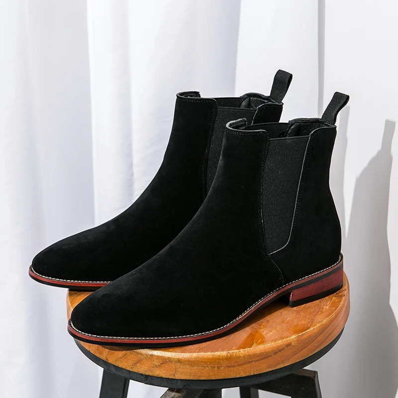 Retro Classical Chelsea Boots Mens Cow Suede Genuine Leather Men Fashion Ankle Boot Man Casual Short HighTop Shoes 260208