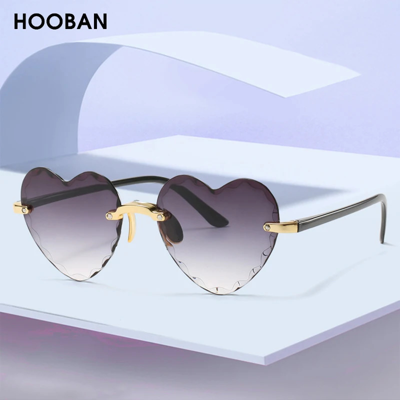Fashion Heart Shape Women Sunglasses Lovely Rimless Sun Glasses For Female Vintage Pink Ladies Shades 260206
