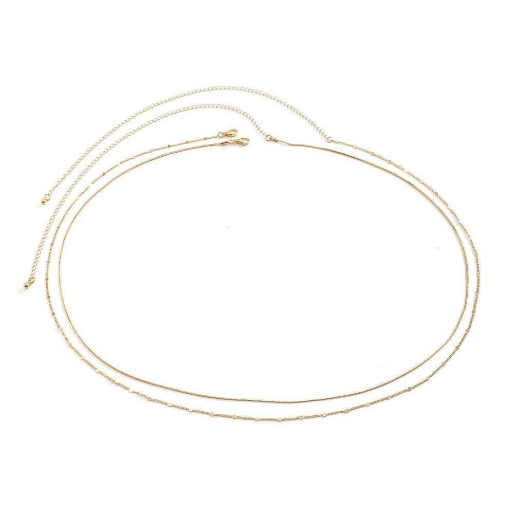 2Pcs/Set Simple Boho Smooth Snake Chain Waist Belt Sexy Lingerie Women Rhinestone Belly Body Jewelry Bikini Summer Accessories X260209