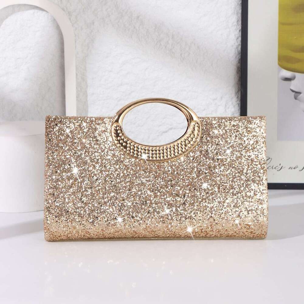 Hot-Selling Evening Bag European And American Retro Large Round Ring Handbag High-End Textured Sequin Fashion Trend Clutch
