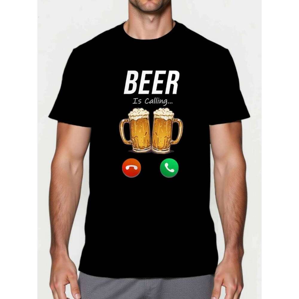 Men's Funny Beer Pattern T-Shirt Breathable Polyester Crew Neck Short Sleeve Perfect for Summer Parties T-shirt X260209