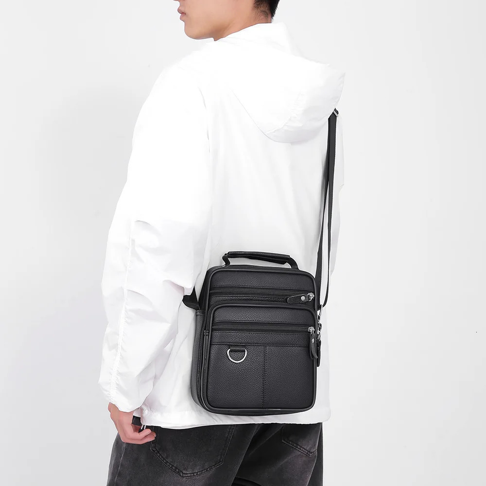 Genuine Leather Mens Bag Men Business Shoulder Large Capacity Square Man Crossbody Bags High Quality Cowhide Handbag 260208