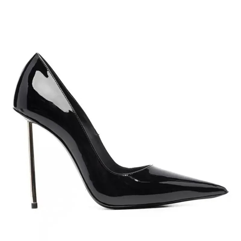 2025 Black PU Leather 10cm High Heels Trendy Gold Stiletto Comfortable SlipOn Sexy Party Sandals 260208
