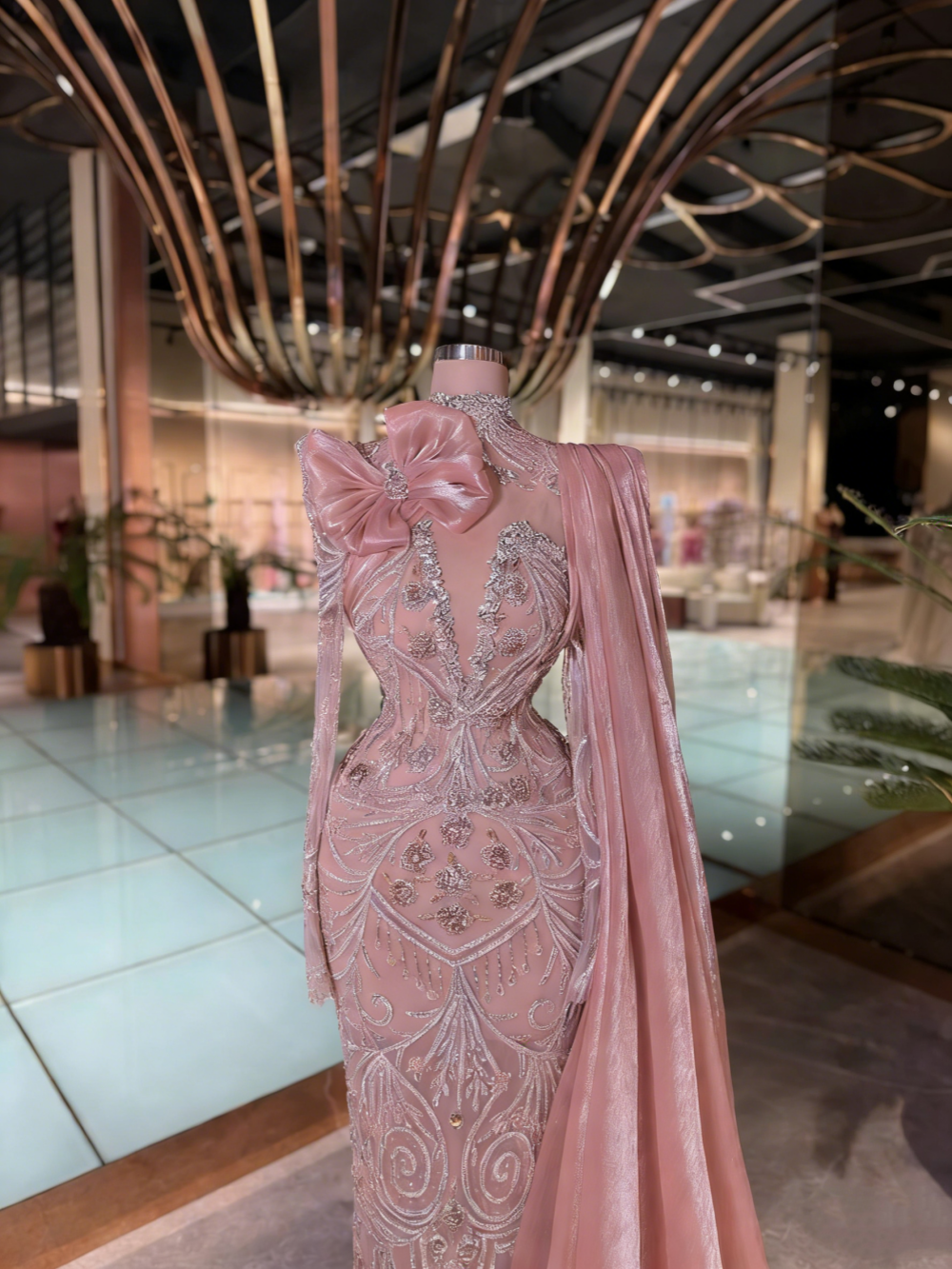 Princess Beaded Evening Dresses High Neck Long Sleeve Mermaid Prom Gowns Sequins Floor Length Celebrity Party Customized
