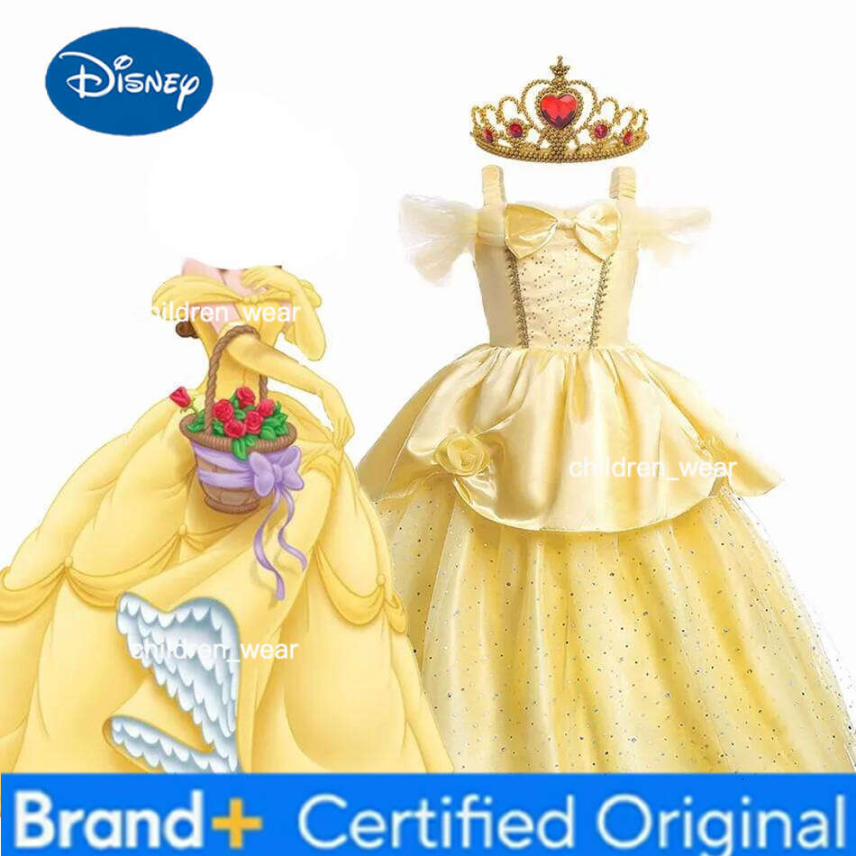 Disney Girl Belle Princess Kids Beauty and The Beast Costume Children Christmas Birthday Cosplay Elegant Party Dress 2-10 Years H260209