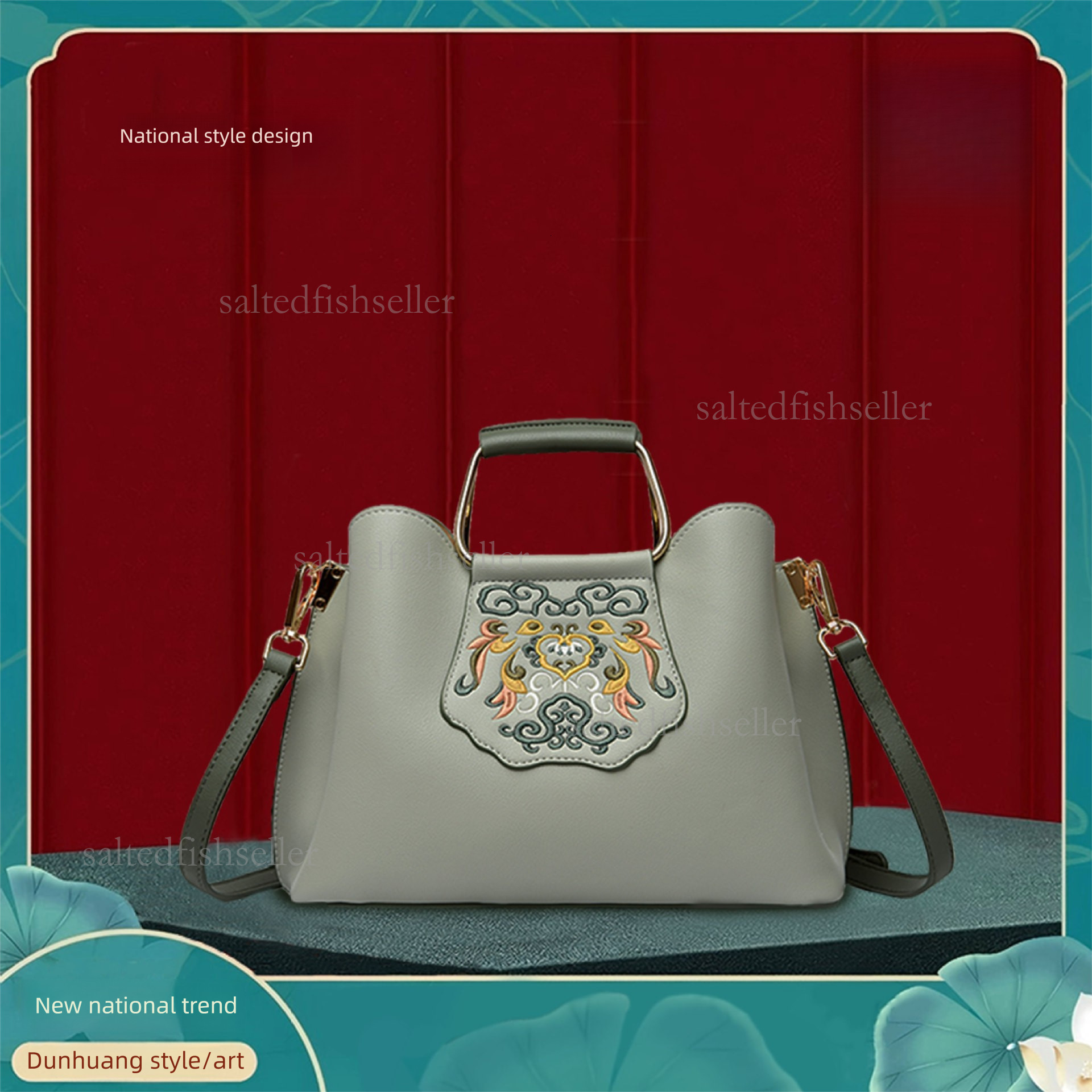 2026 Luxury Dunhuang Style Women's Handbag Fashion Chinese Embroidery Advanced Atmosphere Bridal Bag Large Capacity Tote Bag Versatile Trendy Mom