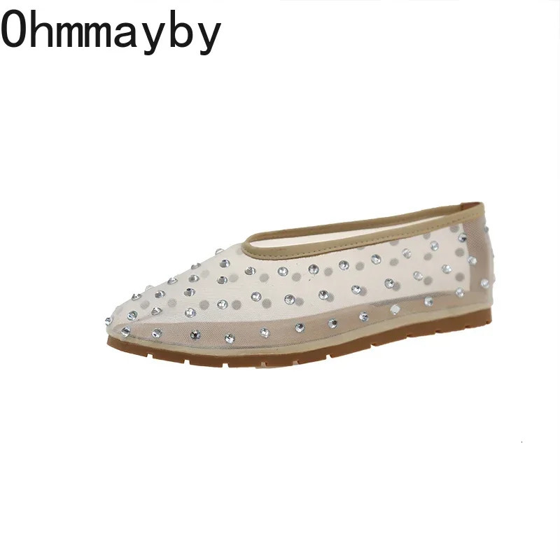 Fish Net Crystal Women Loafers Shoes Comfort Ladies Slip On Dress Ballet Flats Shoes 2026 Spring Ladies Concise Shoes 260124