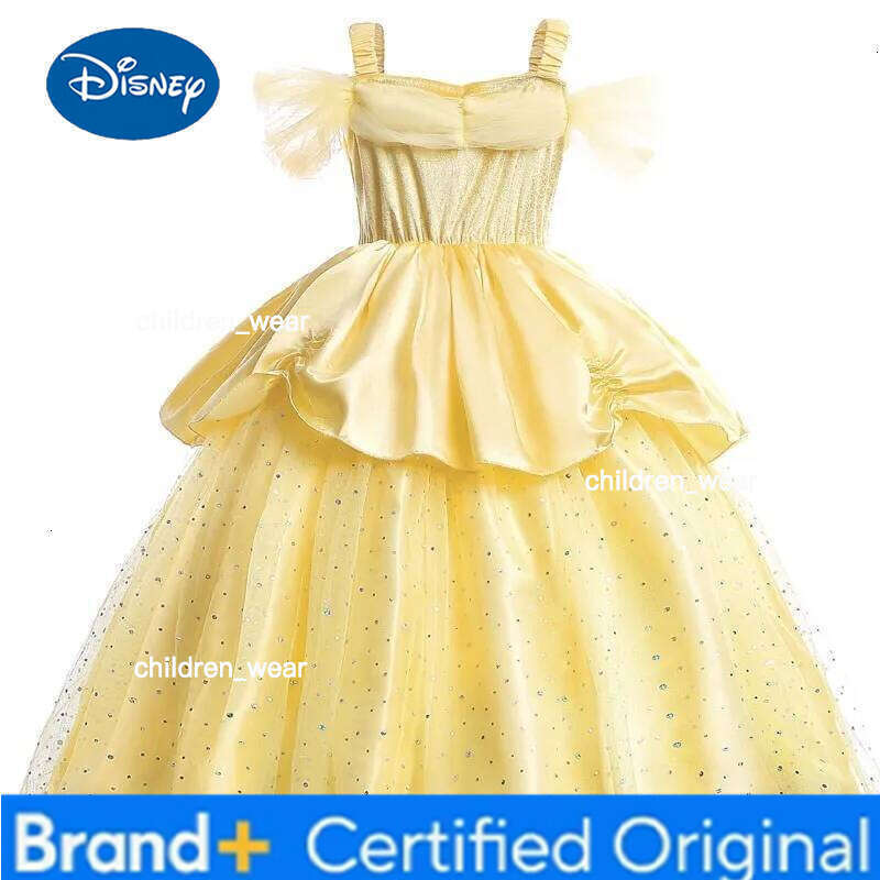 Disney Girl Belle Princess Kids Beauty and The Beast Costume Children Christmas Birthday Cosplay Elegant Party Dress 2-10 Years H260209