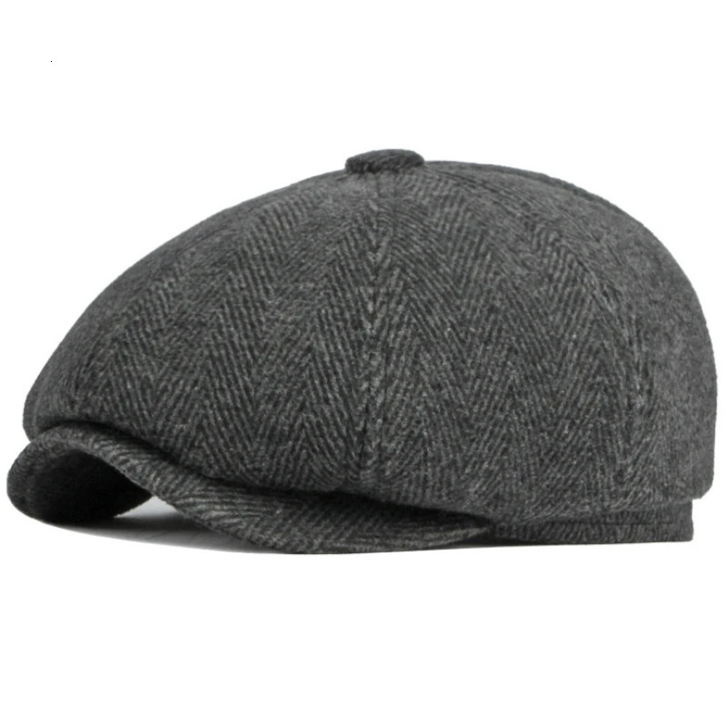 HT3336 Mens Berets Autumn Winter Cap Hat Thick Warm Men Beret Cap Male Vintage Wool Beret Hat Dad Grandfather Octagonal Flat Cap 260205