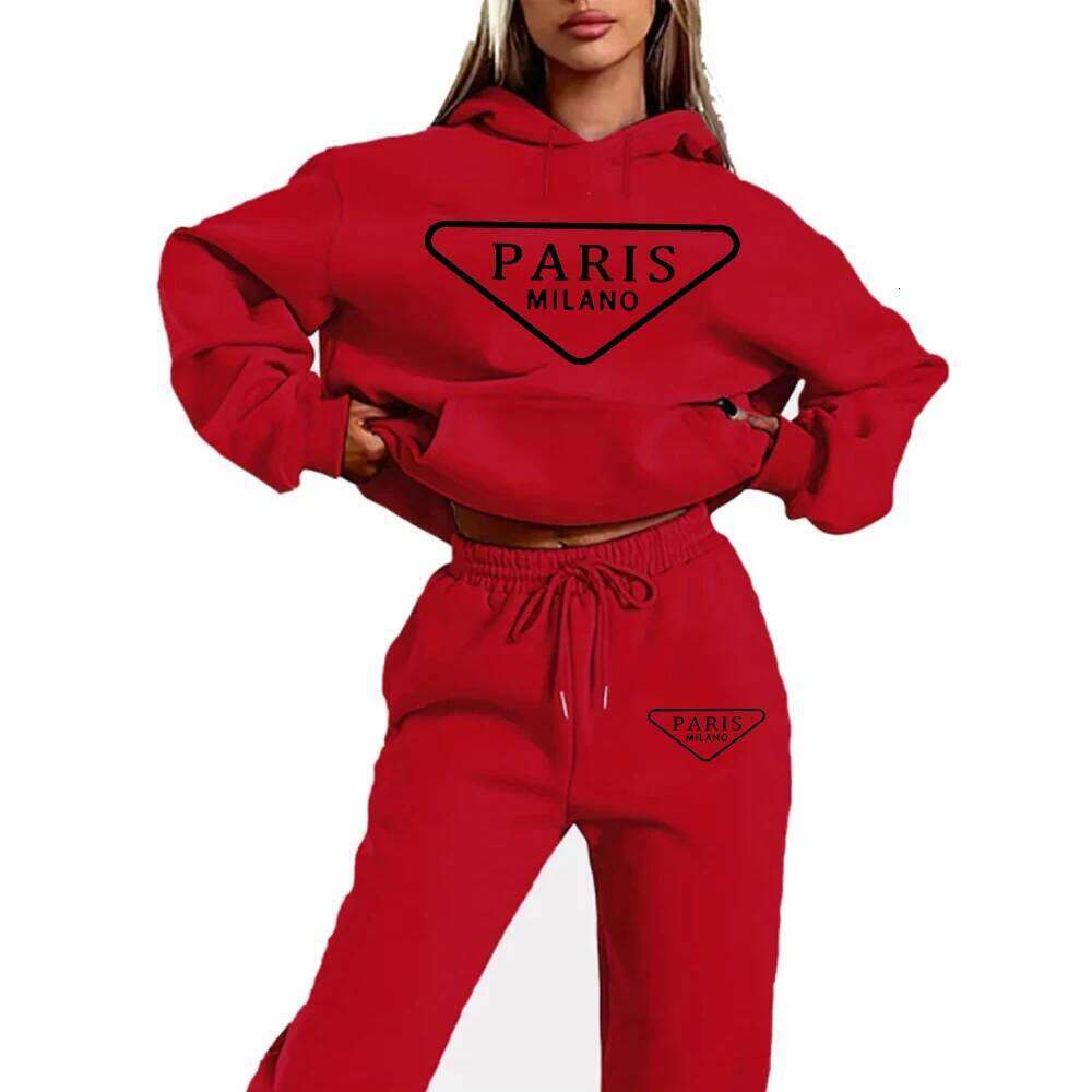 PARIS MILANO Printed Women Hoodie set Street Hip Hop Casual Female 2pcs Clothing Plush sweatshirt Y2K Youthful
