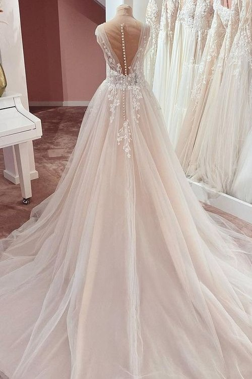 Elegant V-neck Dresses Lace Appliques Sleeveless Summer Boho Wedding Gowns Plus Size A Line Bride Dress Robe De Mariee BC14111F09