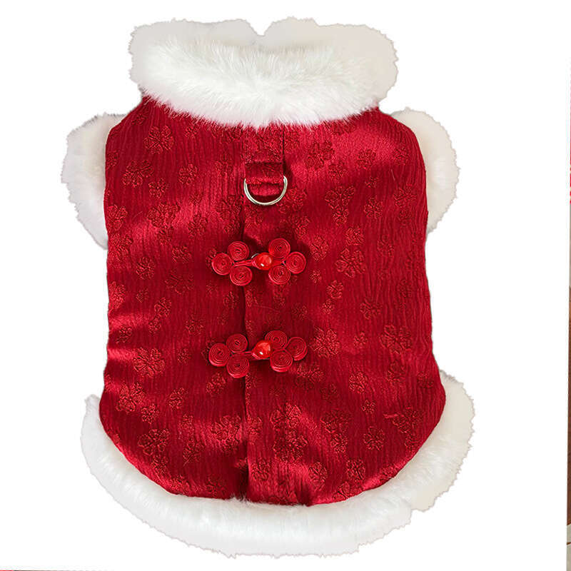 New Year Fleece-Lined Autumn Winter Chinese Style Jacquard Vest Thickened Pet Dog Cat Clothes Accessories Bichon Teddy