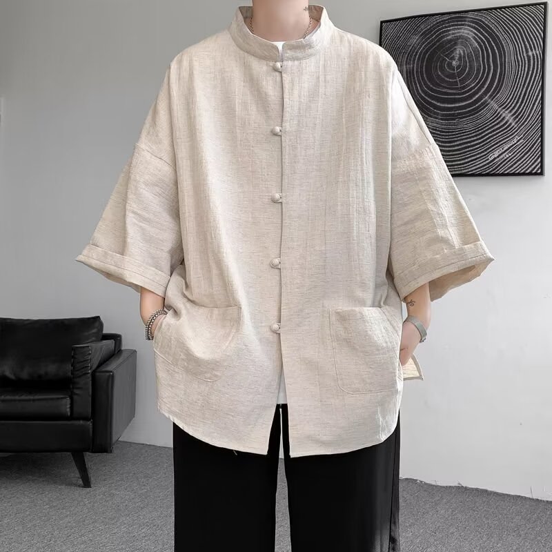 New Chinese Sle Linen ort Men Summer Tang Suit Hanfu Improved Version Top Outerwear