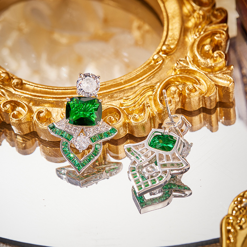 Emerald Earrings, Platinum-Plated, High-End Fan-Shaped Earrings Elegant Evening Earrings For Women Earrings