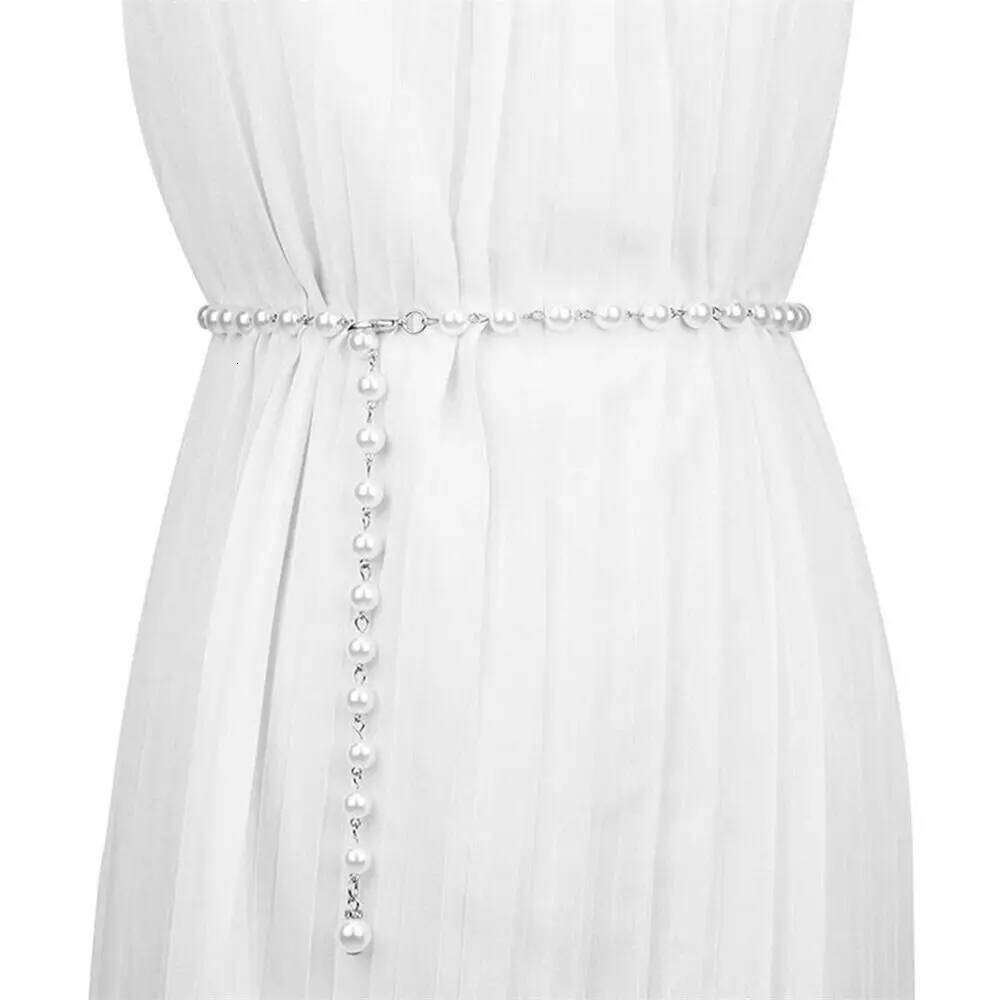 Waistband White Waist Chain All-match Pearl Pendant Belt for Women X260209