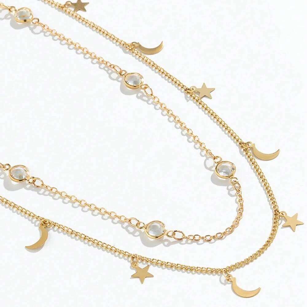 2 Pcs Fashion Simple Jewelry Sexy Rhinestone Gold Color Star Moon Tassel Belly Chains For Waist X260209