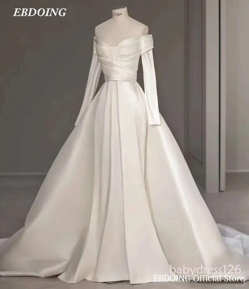 Newest Satin Mermaid Wedding Dress for Bride Boat Neck Neckline Long Sleeves Made to Order More Sizes Bridal Dresses