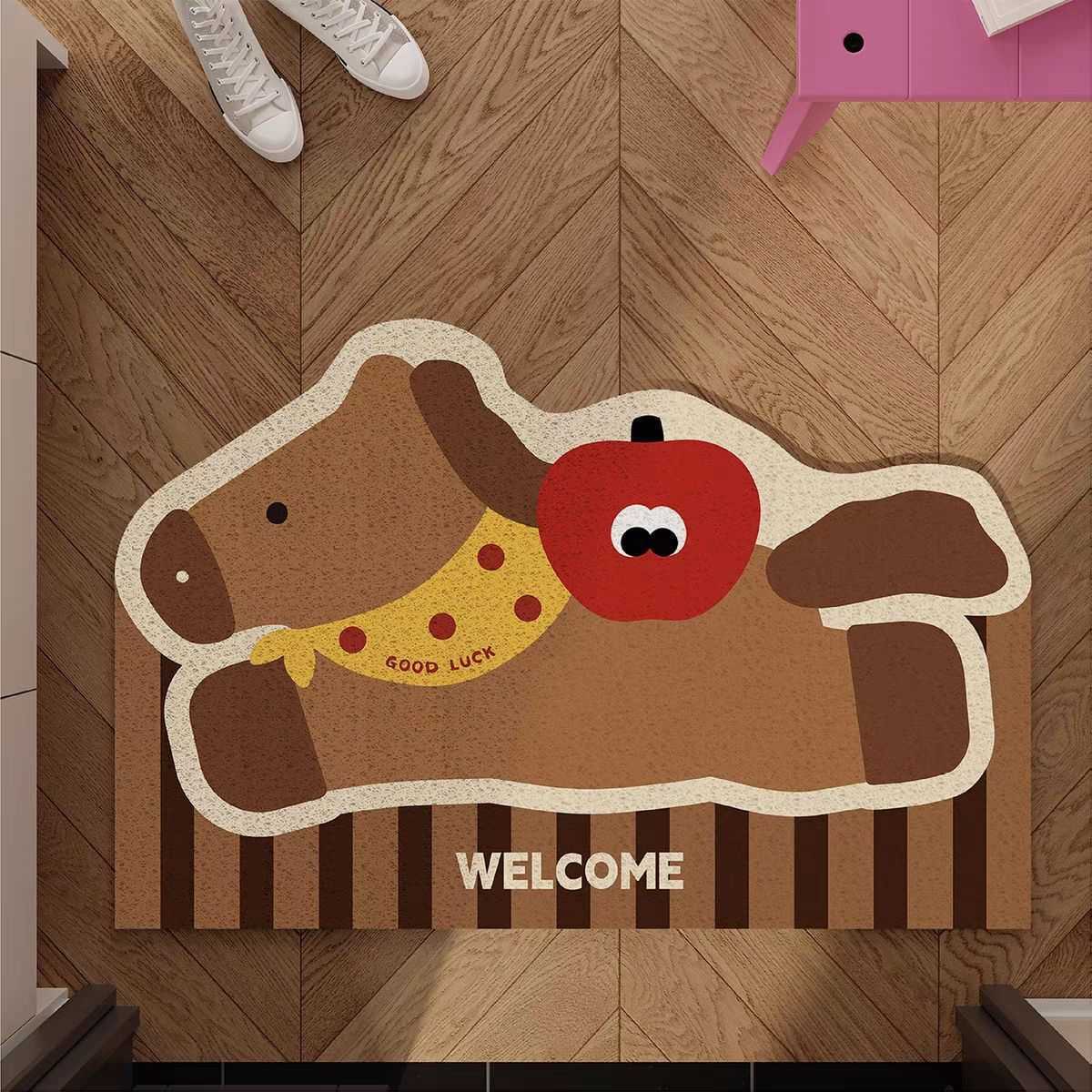 Year of the Horse Doormat Entrance Mat Outdoor Mud Scraper Dust Removal Cartoon Style Wire Loop Doormat Home Use Customizable Doormat S260207