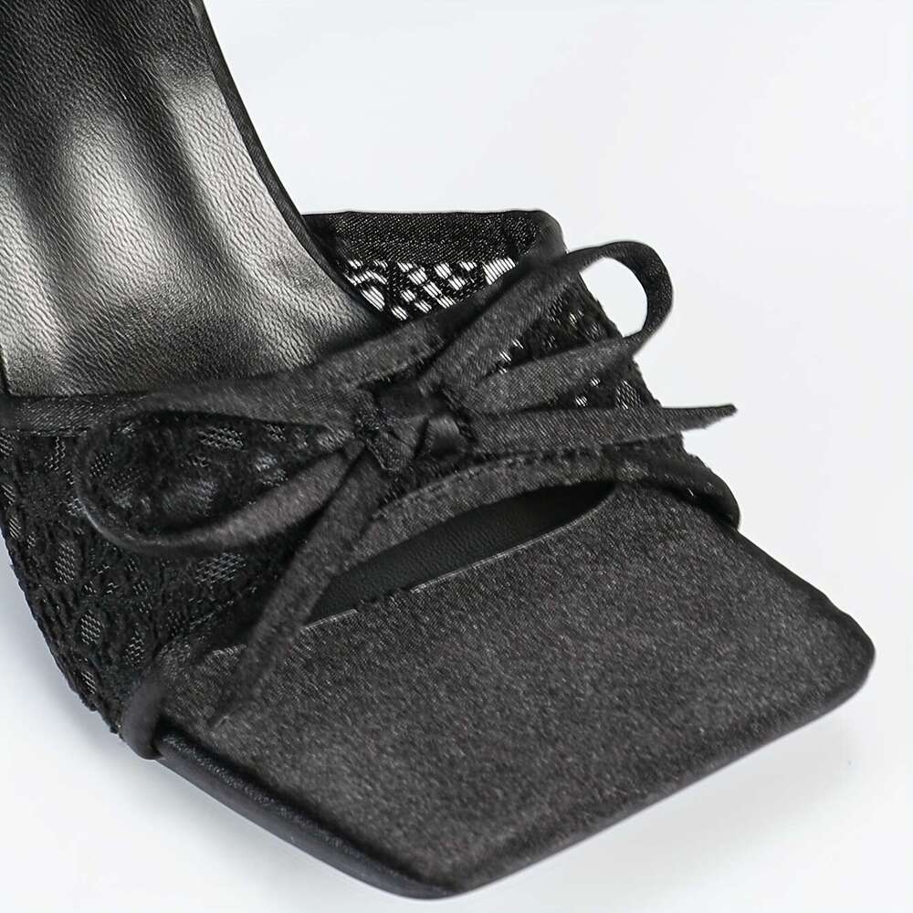 Women S Solid Color Square Toe Thin Heel Open Toe Mesh Breathable Versatile Daily Wear Fashionable And Elegant Style High Heeled Sandals Women Shoes M