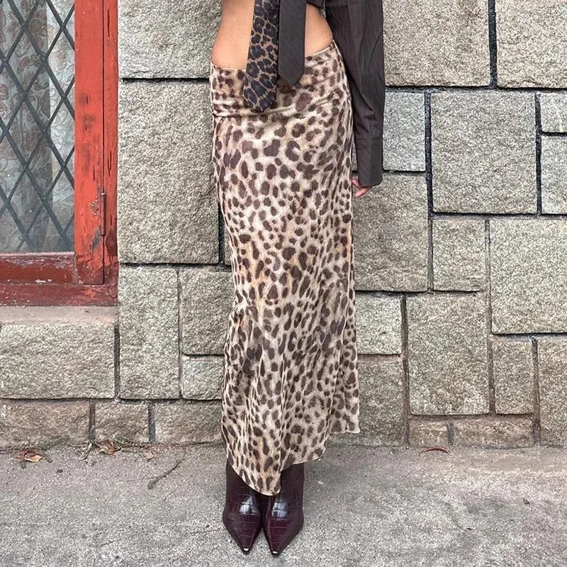 Womens tulle leopard print top shoulder straight neck and leopard print straight skirt summer casual girls two-piece set 260120
