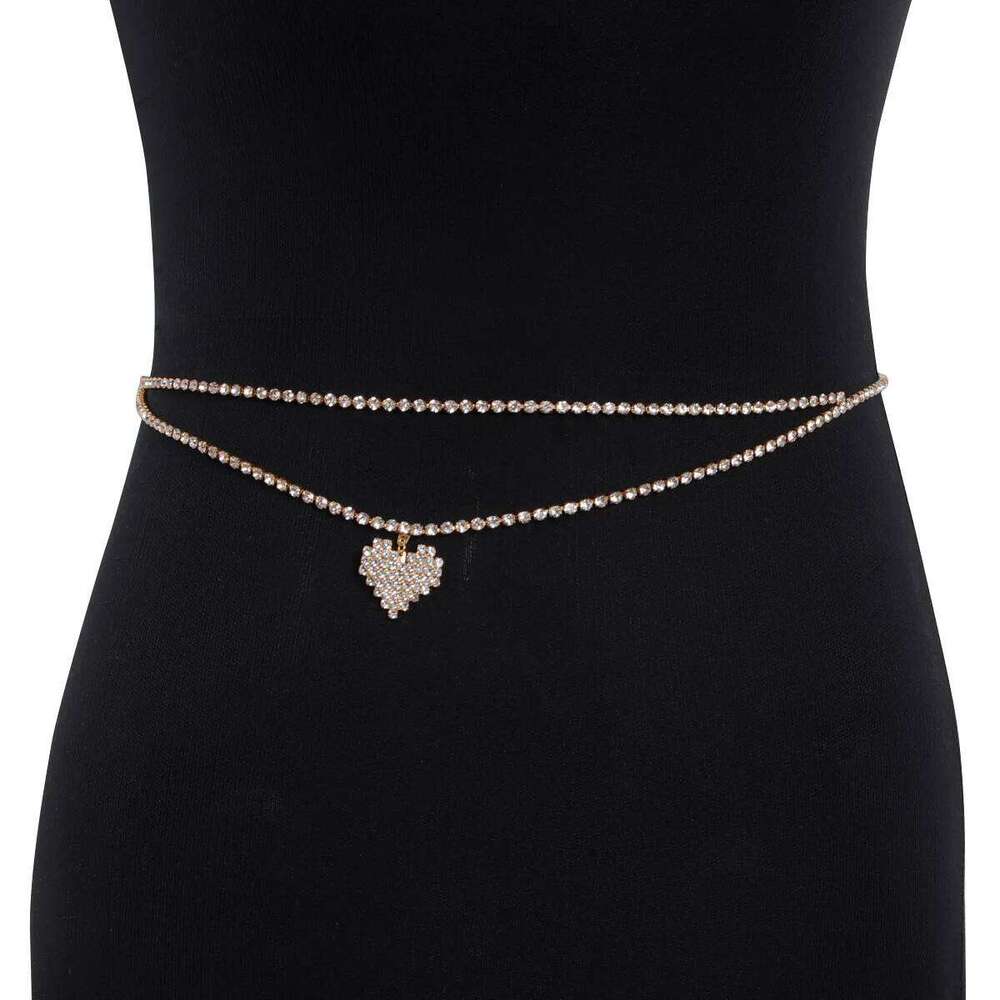 Fashionable Heart-shaped Sexy Style Double-deck Rhinestone Waist Street Photography Women's Body Chain Jewelry X260209