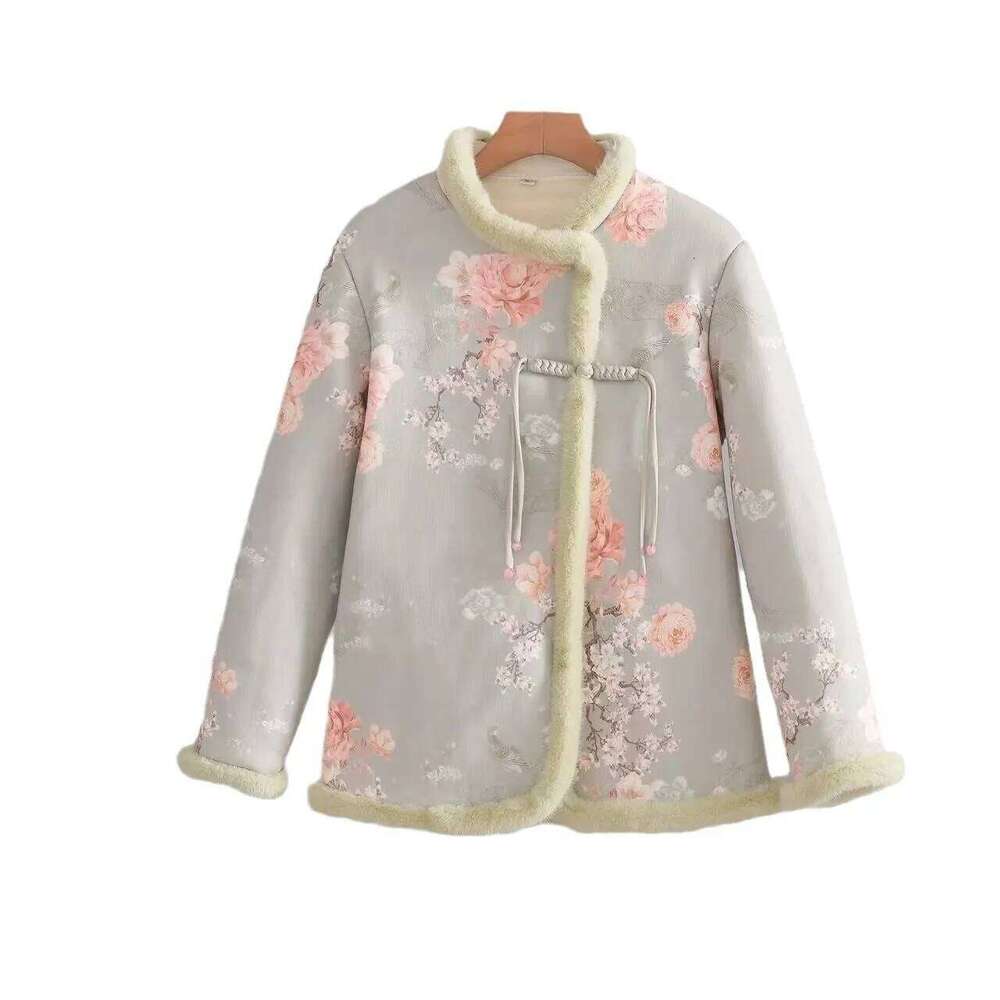 Mardi Hefxessdr Thickened Winter Cotton Jacket Chinese Style National Fashion Button Design Plush Lined Deer Skin Outerwear Top