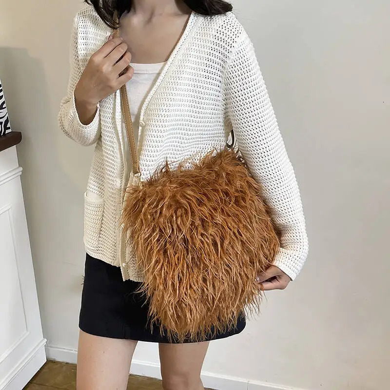 Faux Fur Square Shoulder Crossbody Bag for Women Handbag Fluffy Plush Soft Casual Clutch Fall Purse Hobo Adjustable small 260208