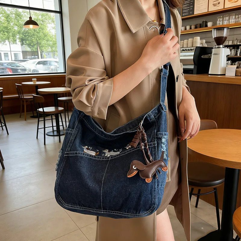 Spring Women Crossbody Bag Fashion Embroidery Denim Shoulder Casual Retro Pure Color Versatile Texture Commuting 260208