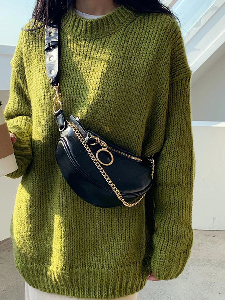 Womens Black Waist Bag with Chain Fashion Casual Daily Commuting Crossbody Bag Versatile Small Bag for All Seasons 260130