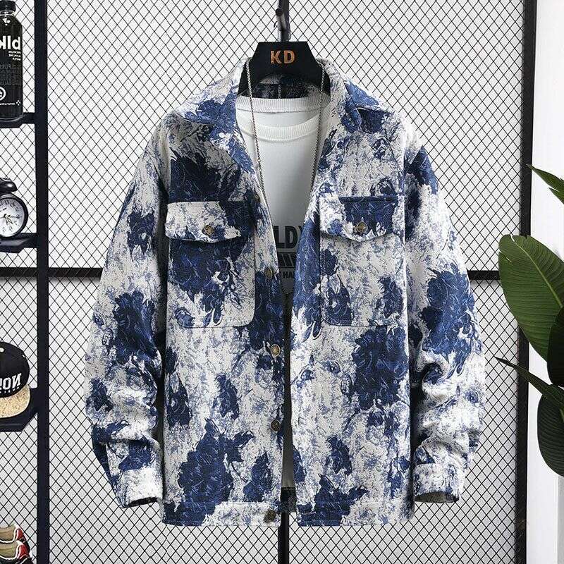 Spring And Autumn Men's Jacket Youth Turn-Down Collar Trendy Top Casual Handsome Ins Jacquard Fashion Personality Coat