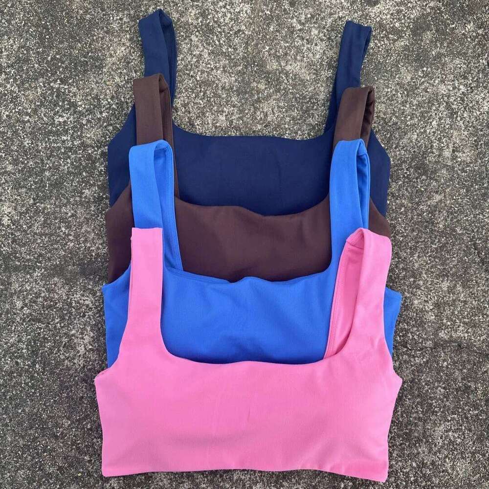 Solid Color Hollow shoulder straps Square collar Gym Yoga Underwear Women Fitness sport Bra Top Comprehensive Training pad 26Y0208