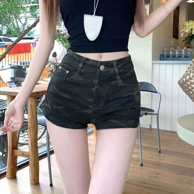 New Female Y2K Streetwear Sexy Tights Hot Camouflage Denim Shorts for Women Ultra-Short High-Waisted Slimming Short Jeans H260209