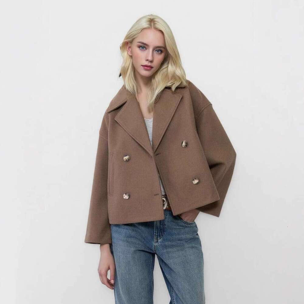 New autumn coat, European and American style, fashionable, simple, versatile, double-breasted women's woolen coat