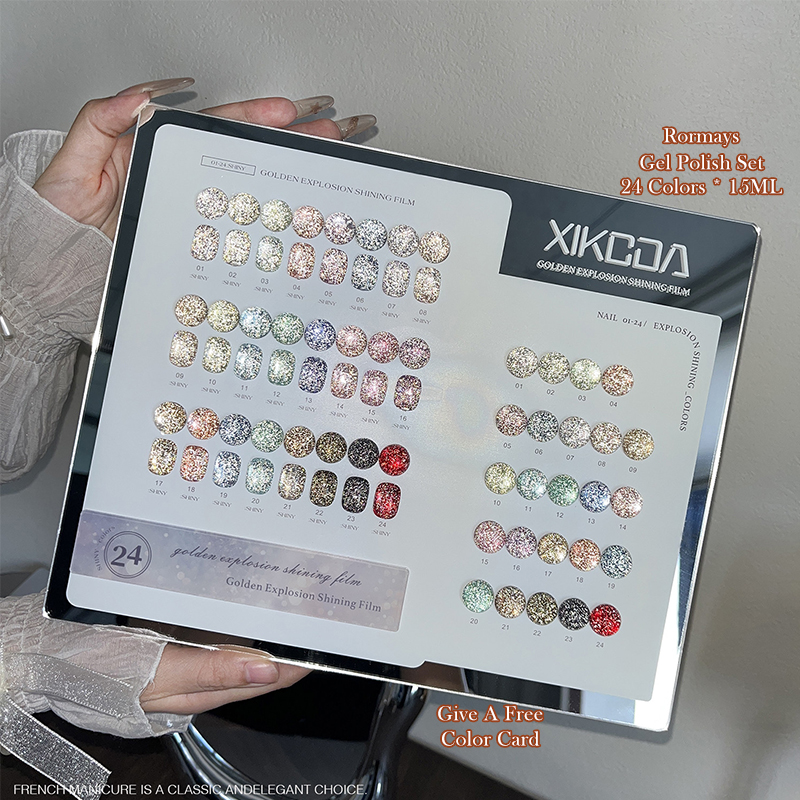 XIKCOA Glitter Gel Nail Polish Set 24 Colors Super Shiny Starry Diamond Varnish Soak Off UV/LED Cured For Salon & DIY Manicure