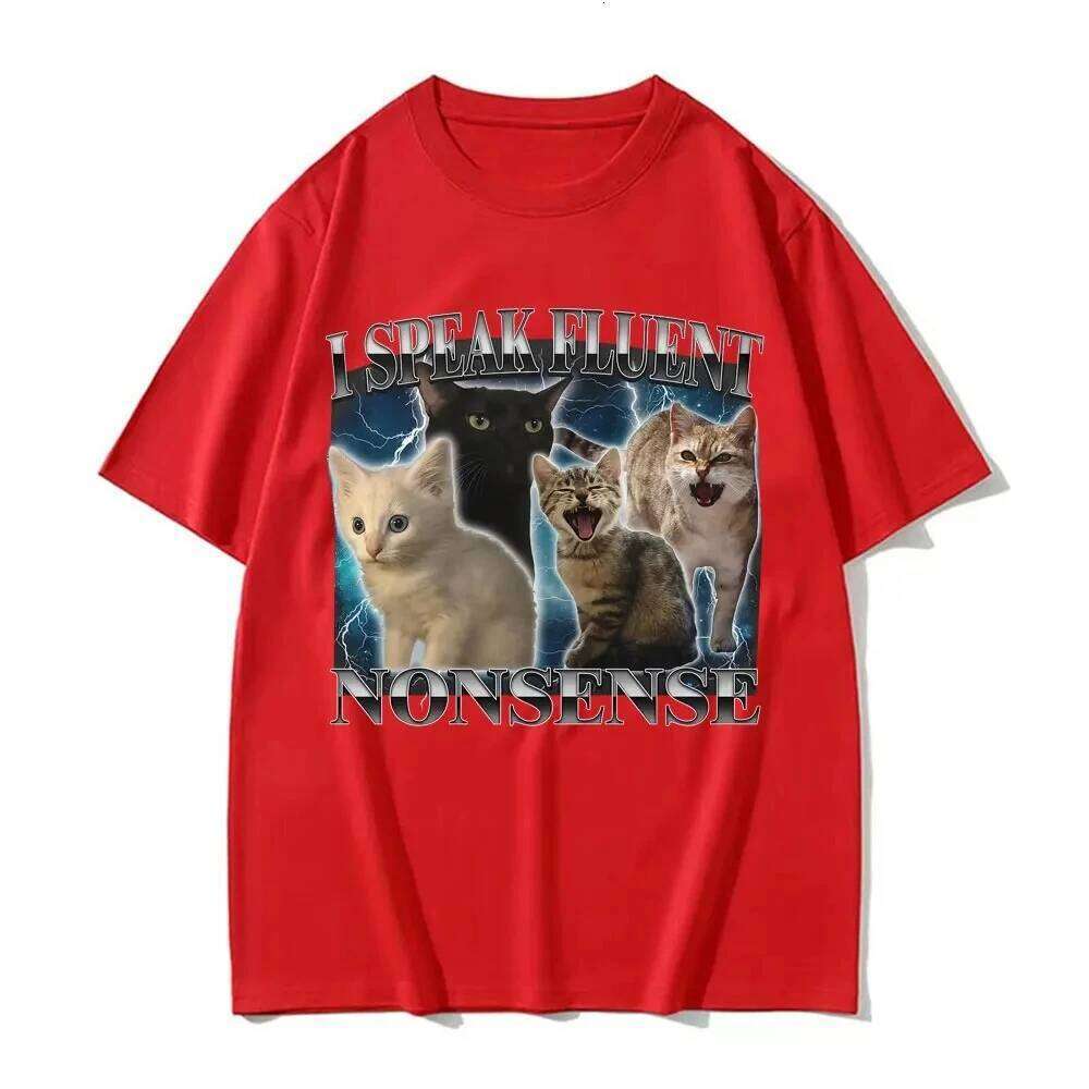 I Speak Fluent Nonsense Funny Cat Meme T-shirt Men's Clothing Summer Tops Short Sleeve T Shirt Vintage Cartoon Hot Sale T-shirts X260209