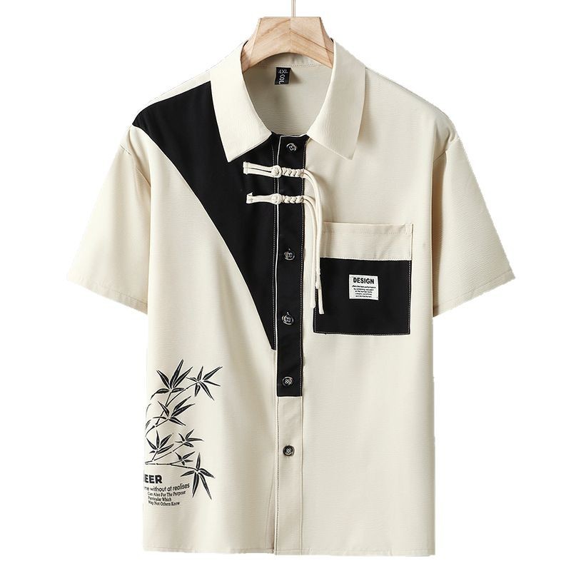 Thickening and enlarging short-sleeved button-down shirt for men summer new Chinese-style traditional Chinese elements
