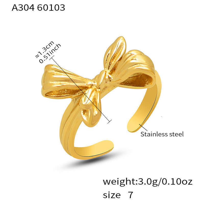 Bowknot open stainless steel vacuum electroplated 18K gold European and American ins niche index finger ring jewelry wholesale