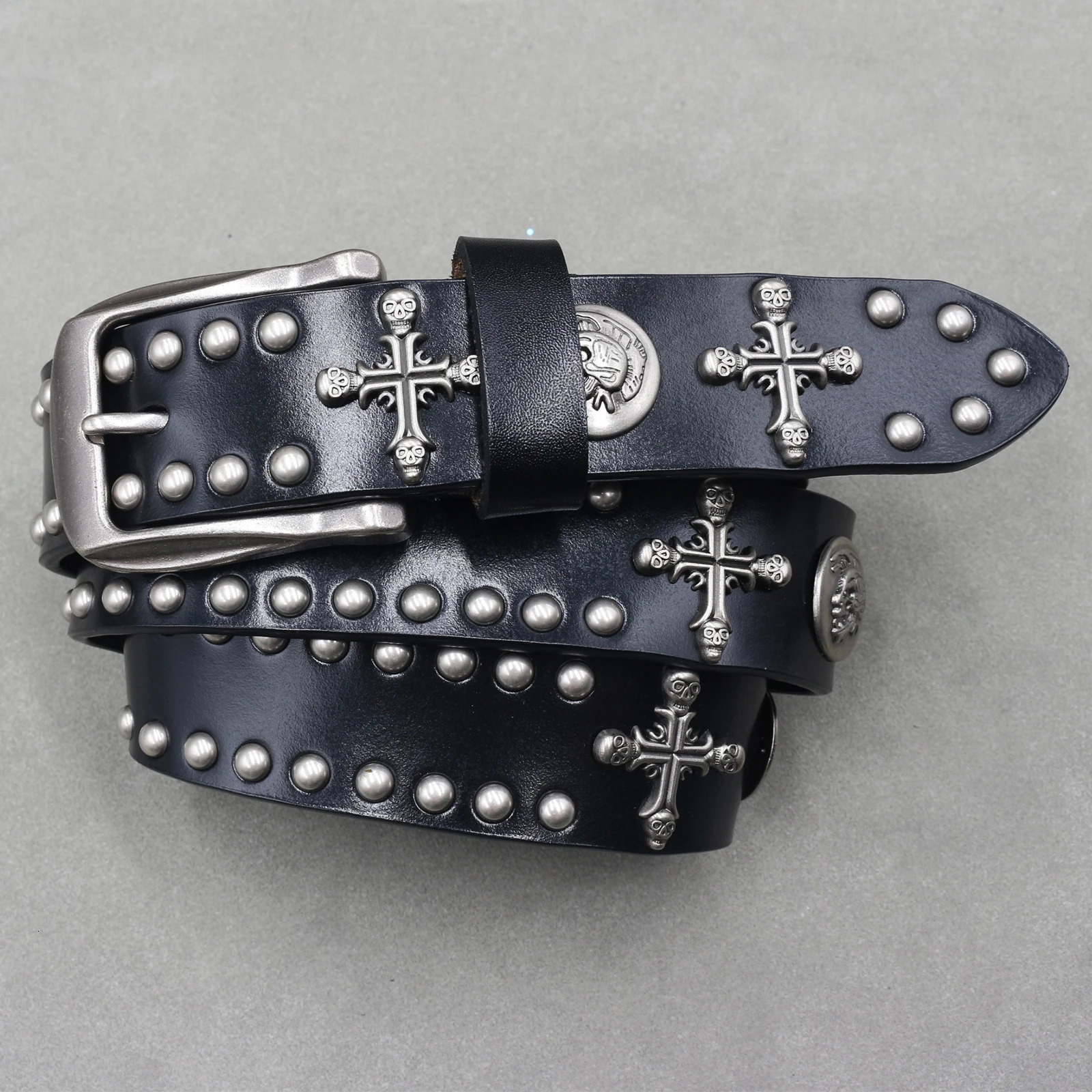 Metal Rivet Cowboy Belt Genuine Leather Cowskin Men Belt Punk Rivet Jeans Belts For WOMEN Ceinture Homme Cinturones Hombre 260124