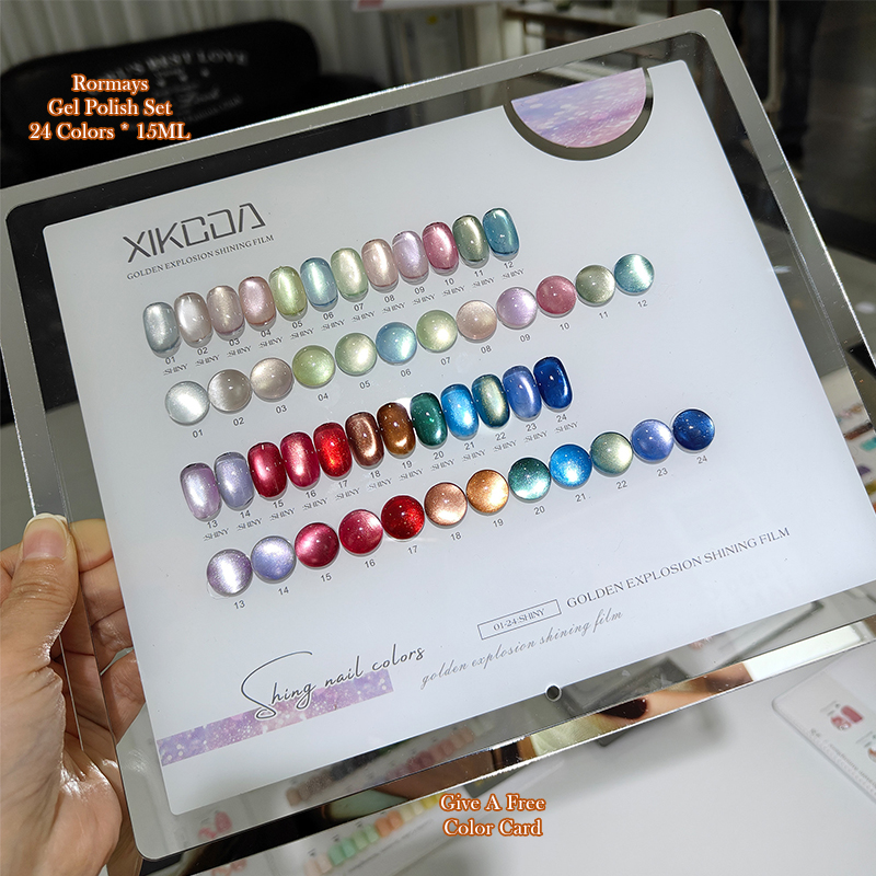 XIKEDA 24 Colors Four Seasons Whitening Gel Nail Polish Set Soak Off Long Lasting Iridescent Flowing Glass Bead Cat Eye Gel for DIY Manicure & Profess