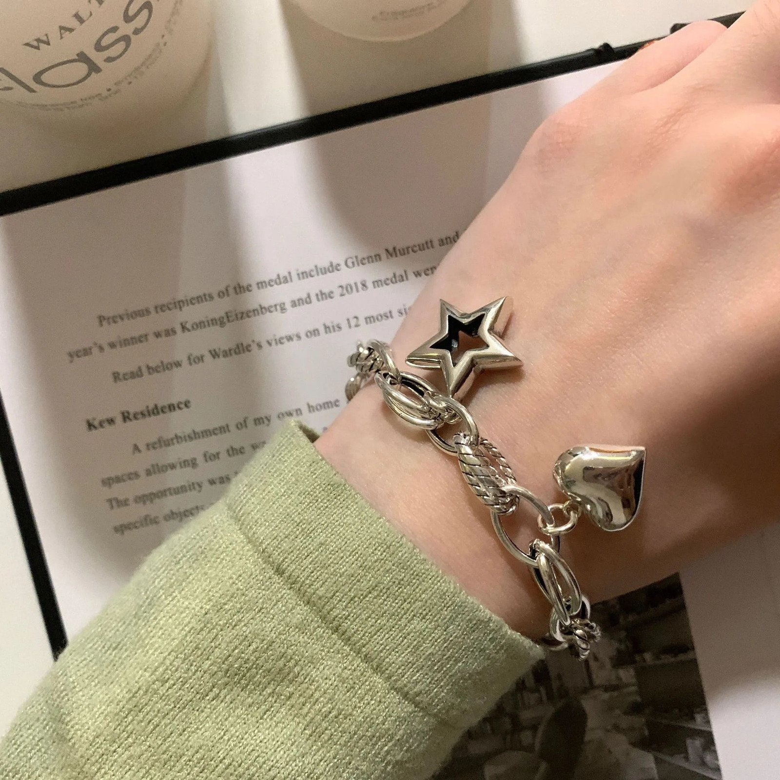 925 Sterling Silver Bracelets for Women Accessories Trend Retro Heart Star Pendant Party Jewelry Gift 260128