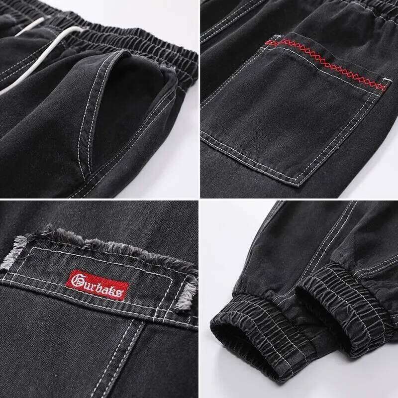 Plus Size 5XL Men's Baggy Harem Hip Hop Male Trousers Black Blue Cargo Jeans Man Fashion Streetwear Denim Jogger Pants