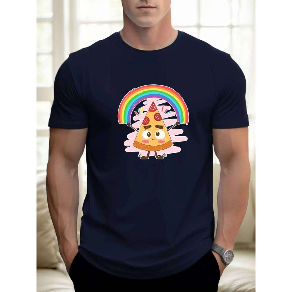 T Shirts For Men Pizza 100% Cotton Graphic Printing Summer Round Neck T-Shirt Casual Breathable Street Style Daily Top X260209