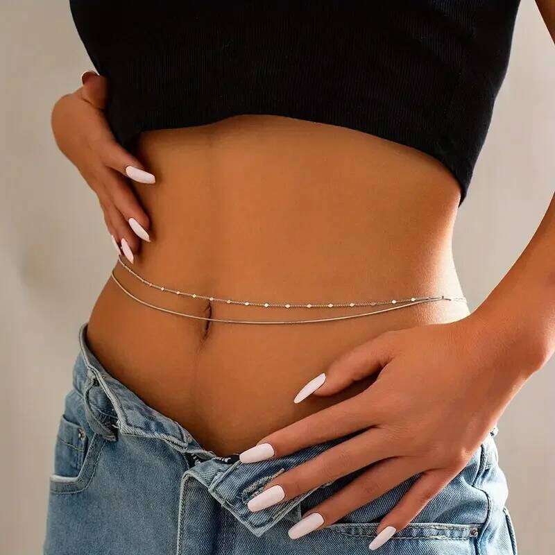 Double Layer Sequin Coin Waist Chain Belt Summer Boho Beach Bikinis Simple Adjustable Body Jewelry Set for Women Gifts 2024 New X260209