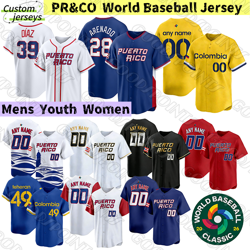 Team Puerto Rico World Baseball Classic Jersey 2026 Nolan Arenado Edwin Diaz Seth Lugo wbc jersey jose quintana michael arroyo Guerrero Colombia Baseball Jerseys