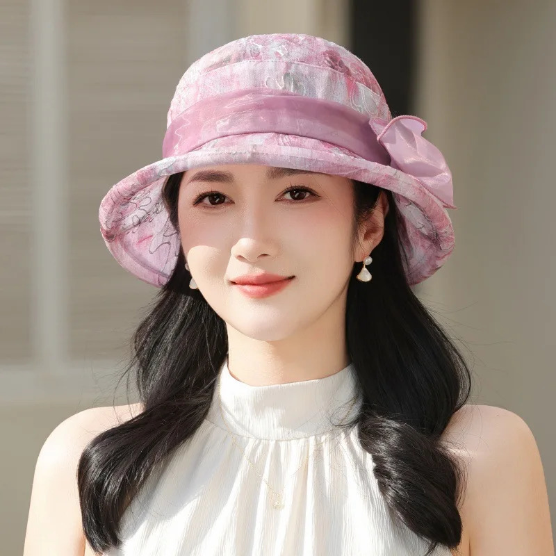Bucket Hat Women Flower Bow Summer Hats For Women Casual Sunscreen Breathable Sun Hat Ladies Sunhat 260208