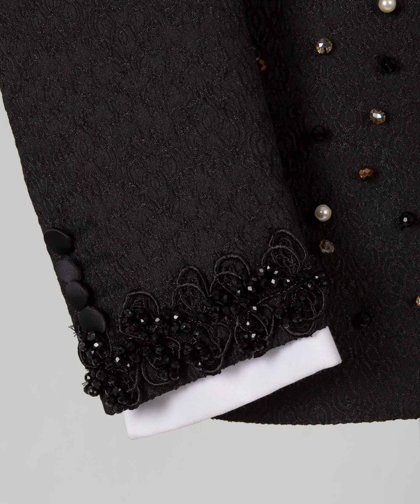 Black Jacquard Men's Business Suit Pearls Gem Appliques For Wedding Groom Wear Prom Man Suits Blazer 2 Pieces Set Jacket+Pant
