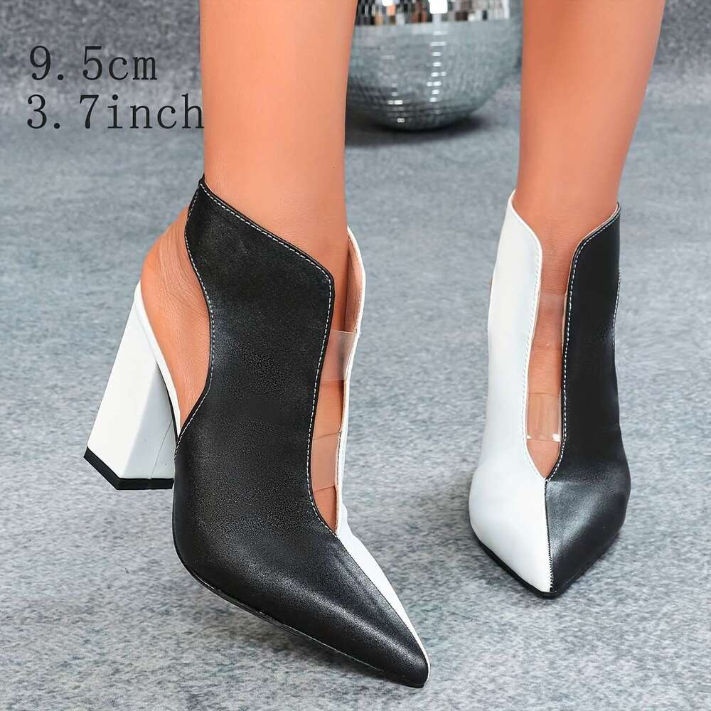 Thick Heeled Pointed High Heeled With Black White Matching And Empty Boots Summer Single Shoe Sandals Women Shoes MOJIDASHU